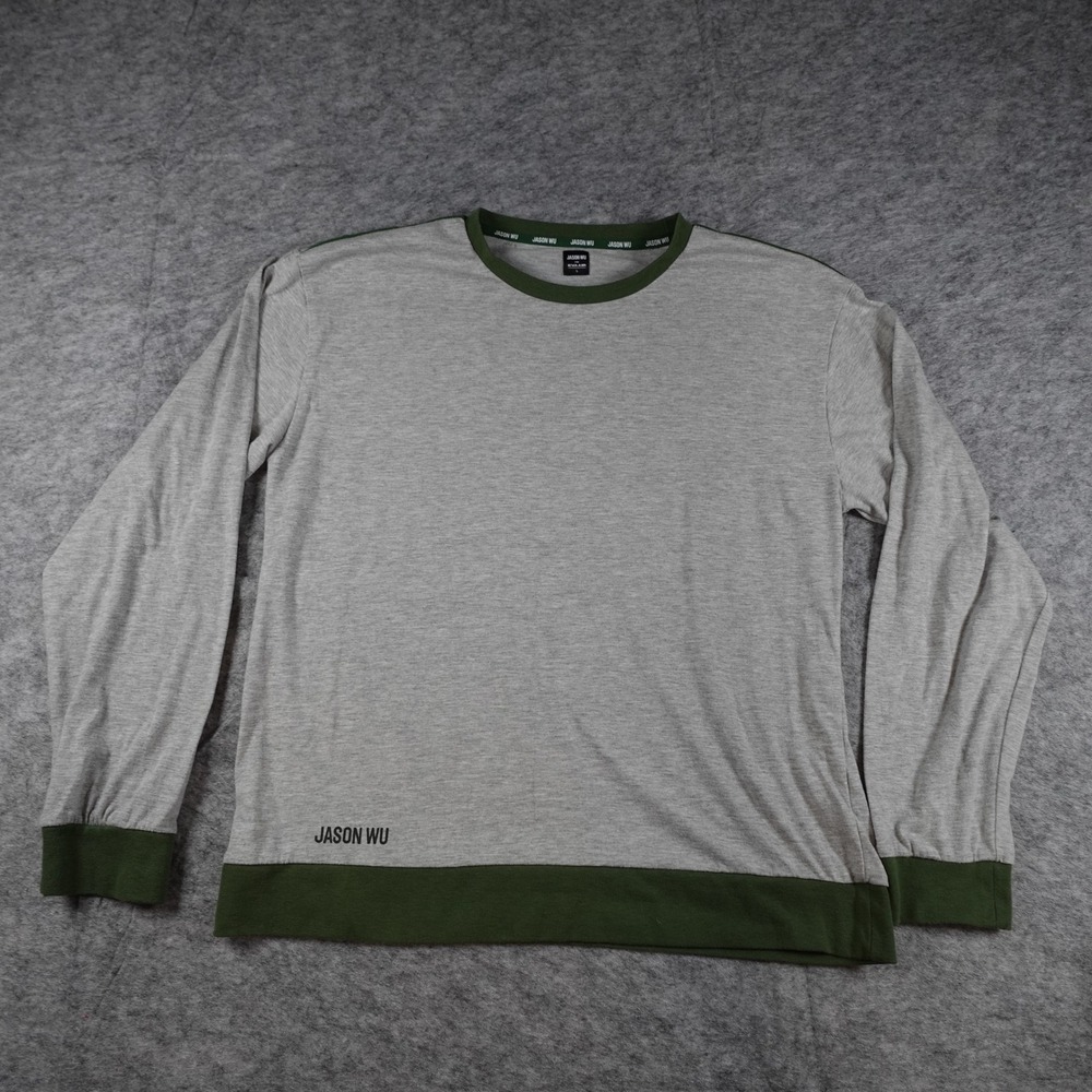 Jason Wu Eva Air Sweatshirt Womens Large Gray‎ Green Trim Crew Neck Sweater